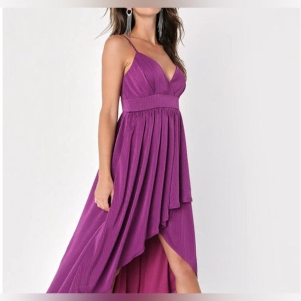 Lulu’s Beaming with Bliss Purple/Violet Faux Wrap MIDI High Lo Dress - M NWT
